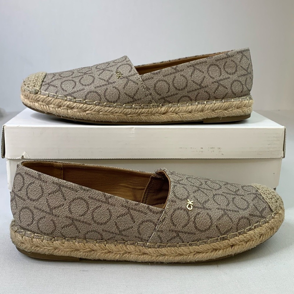 Calvin Klein Womens KC Popular Espadrille Natural Monogram Slip-On Shoes Sz 8.5M